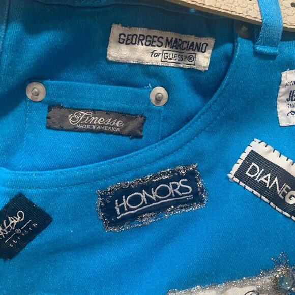 Upcycled Maxi Tote Bag Vintage Blue Jeans Logos Belt Detail OOAK Handmade Purse - Picture 10 of 15